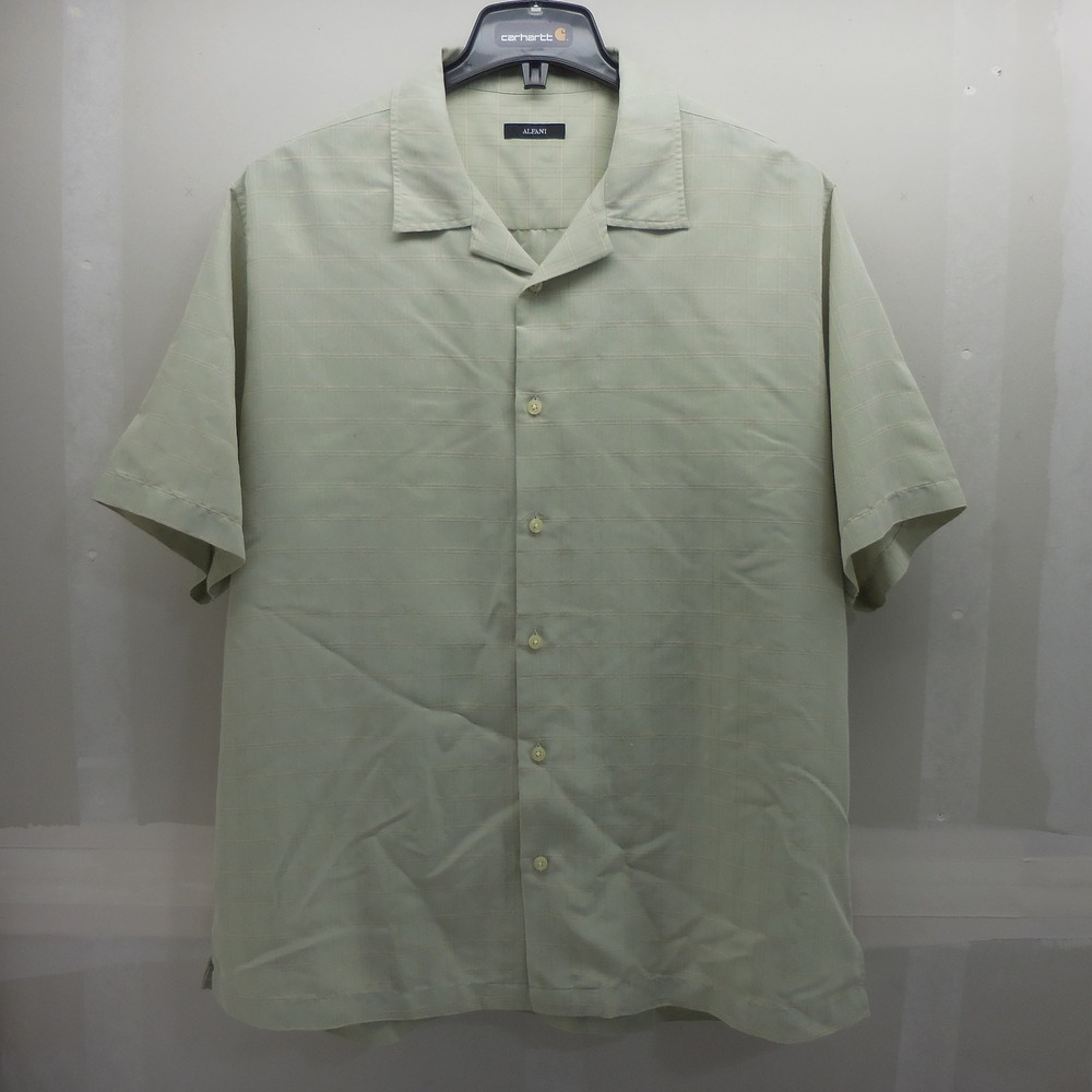 Alfani Mens XL Sage Green Grid Short Sleeve Button Down Camp Shirt WPL 8046